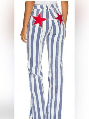 (Stained see pictures)The Free Blue & White Vertical Stripe Flare Jeans.